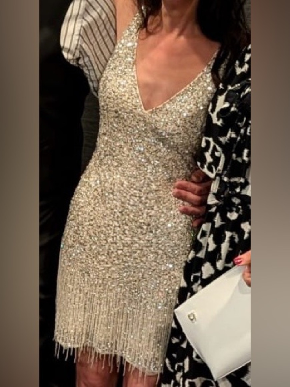 Mac Duggel Sequin Fringe V-Neck Party Dress in Gold - Picture 8 of 8